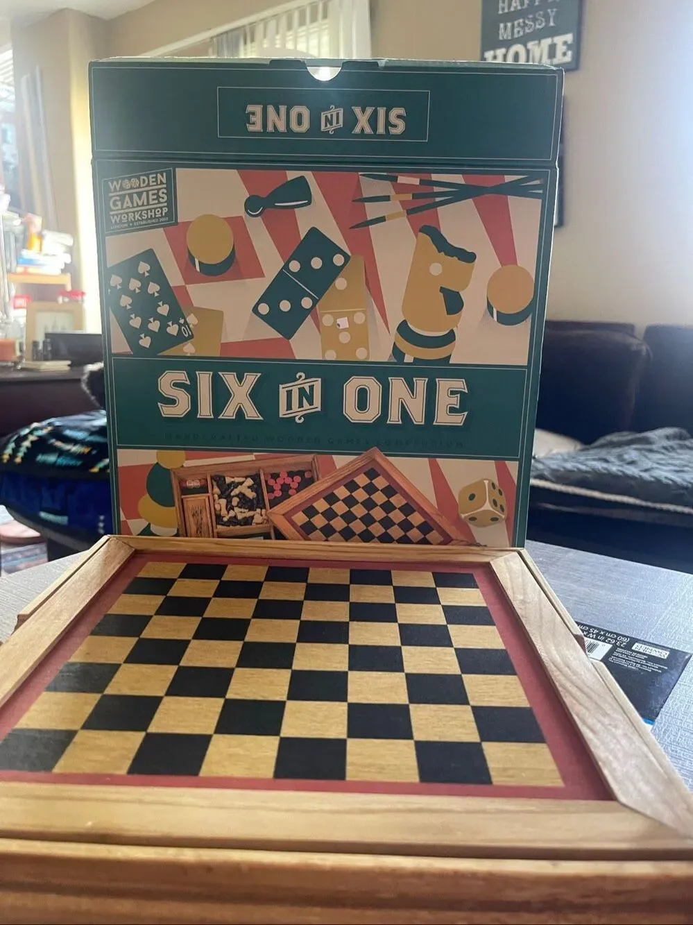 New Professor Puzzle Six in One Wooden Games Compendium Family Board Game Set